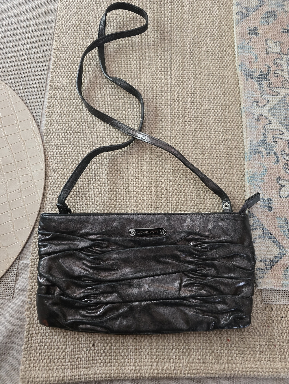Michael Kors Ruched Black Leather Shoulder Bag